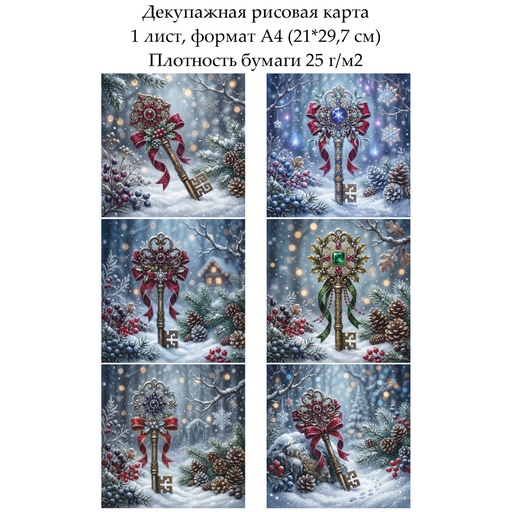 Декупажная рисовая карта Винтажные ключики, формат А4