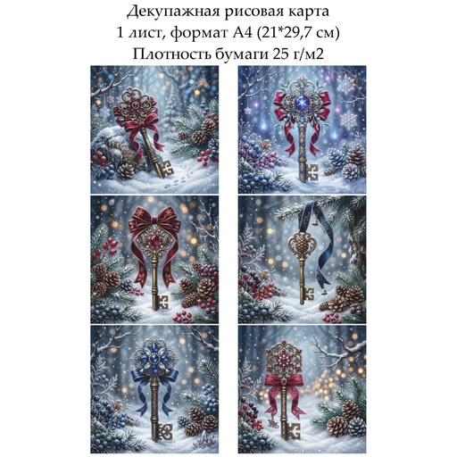 Декупажная рисовая карта Винтажные ключики, формат А4