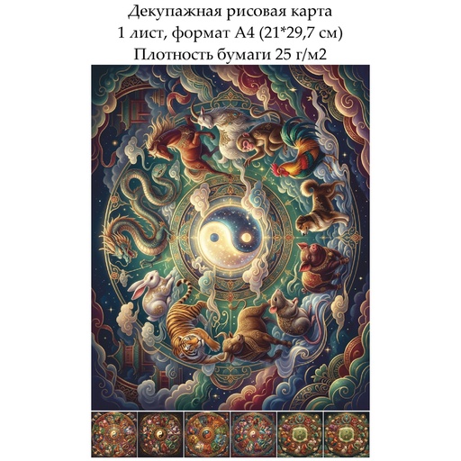 Декупажная рисовая карта Восточный гороскоп, формат А4