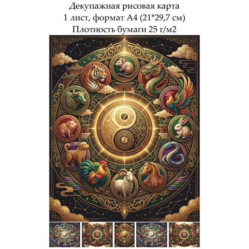 Декупажная рисовая карта Восточный гороскоп, формат А4